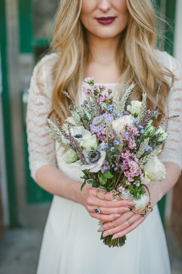 anemone and wildflower boho wedding bouquet