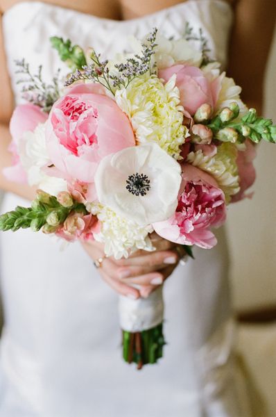 anemones and pink peony wedding flower bouquet