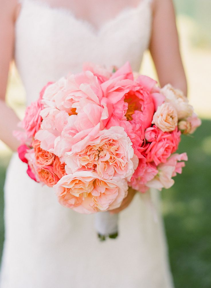 blush pink and peach peonies wedding bouquet