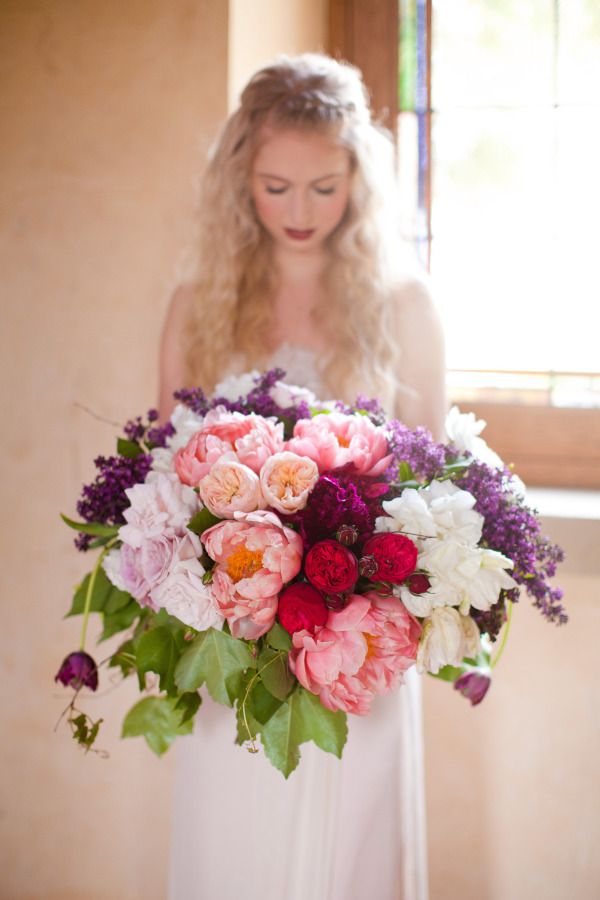 blush pink red and purple wedding bouquet