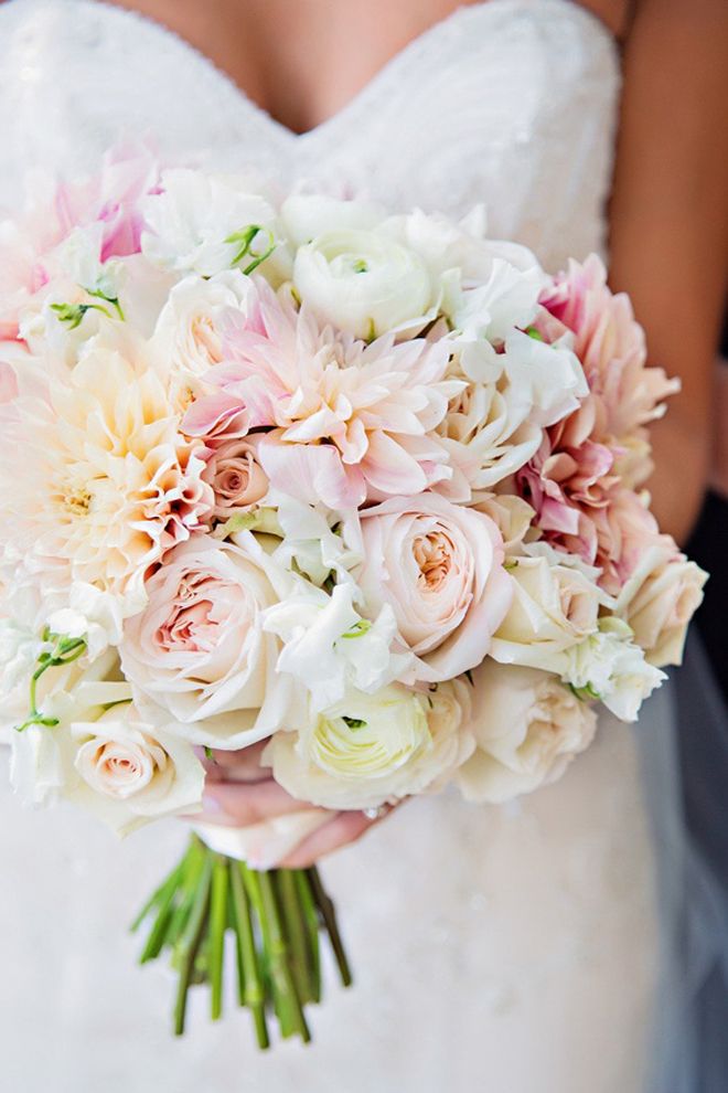 blush roses and dahlias wedding bouquet