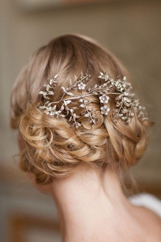 braid wedding updo with silver wreath headpiece