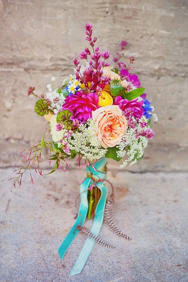 colorful boho wedding bouquet