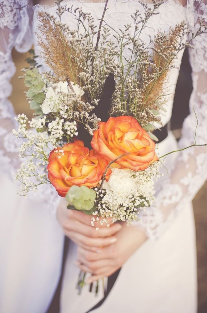 coral orange wildflower fall wedding bouquet