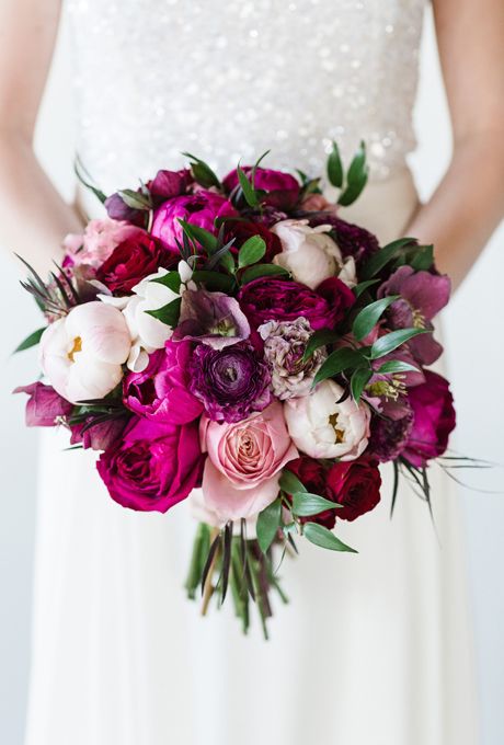dark-colored peony wedding bouquet