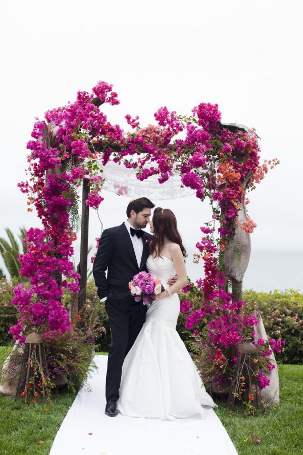 dark pink flowers wedding arch alter ideas