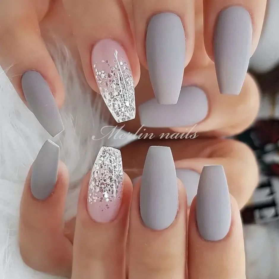 dusty blue matte wedding guest nail