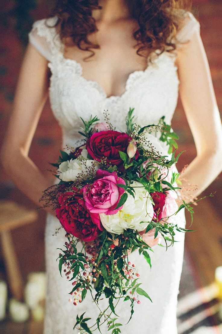 fall wedding boquet- yellow peony and red roses