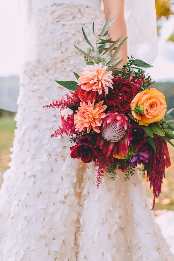 fall wedding bouquet- red and coral dahlia bridal bouquet