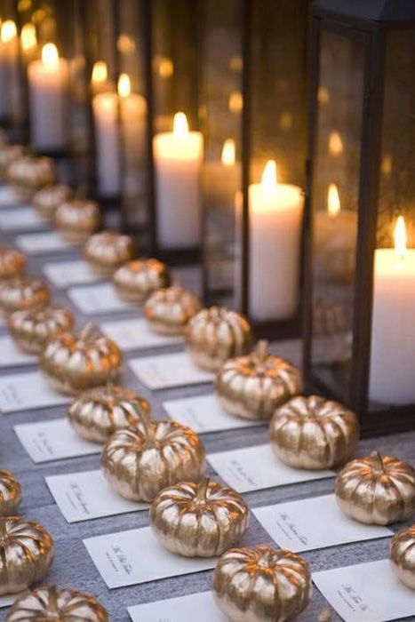 fall wedding miniature ghost pumpkins escort cards