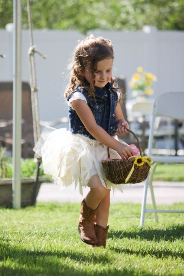flower girl in tutu and cowboy boots