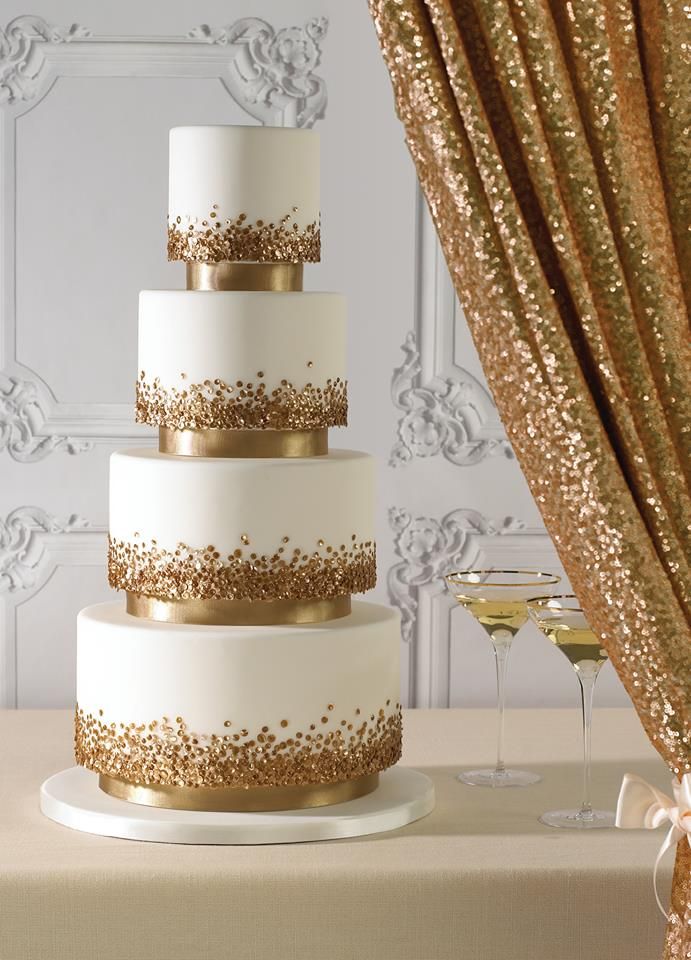 gold and white wedding cakes