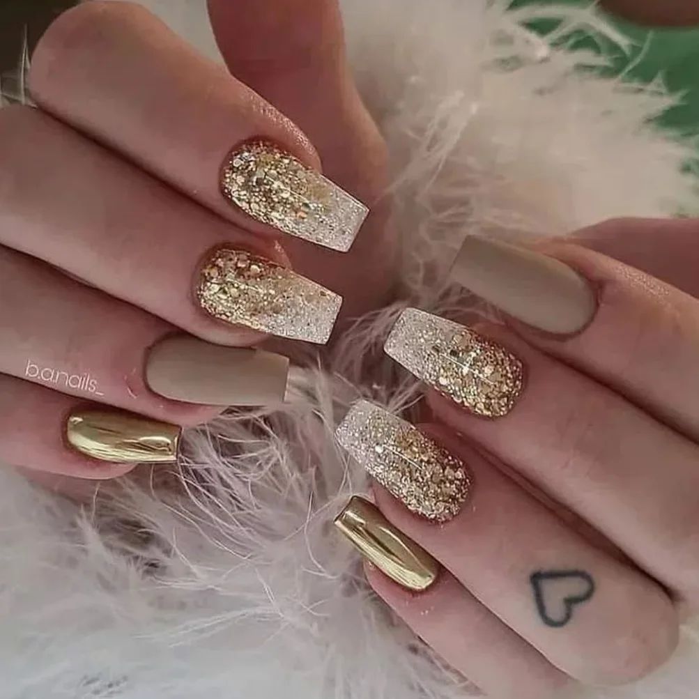 gold matte wedding guest nail