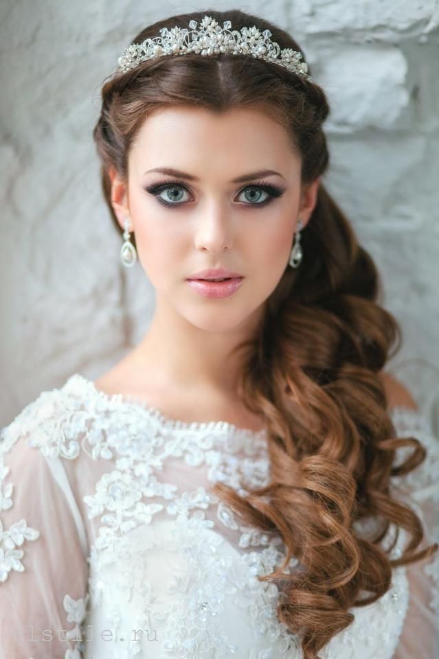 half up half down wedding hairstyle with pearls hair crown