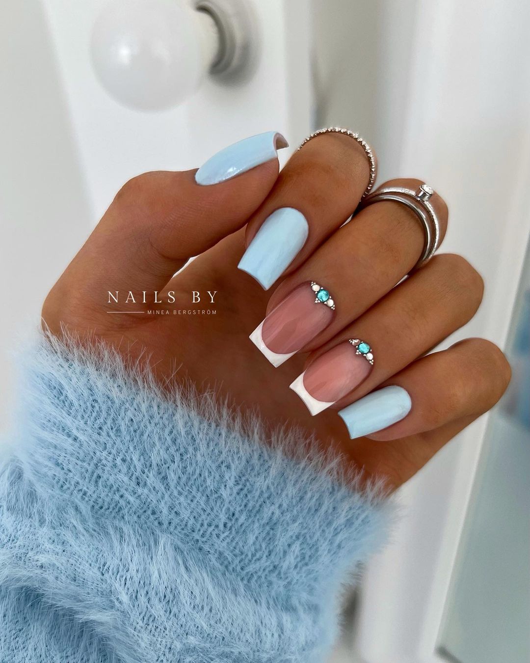 light blue french manicure wedding guest nail