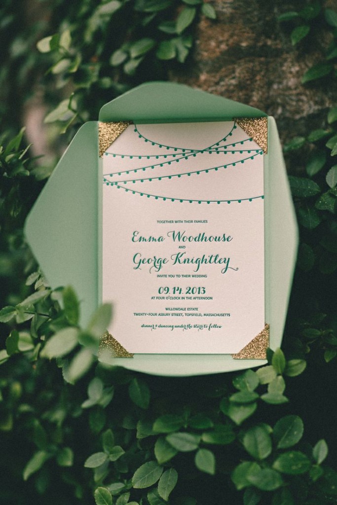 mint and gold wedding invitations