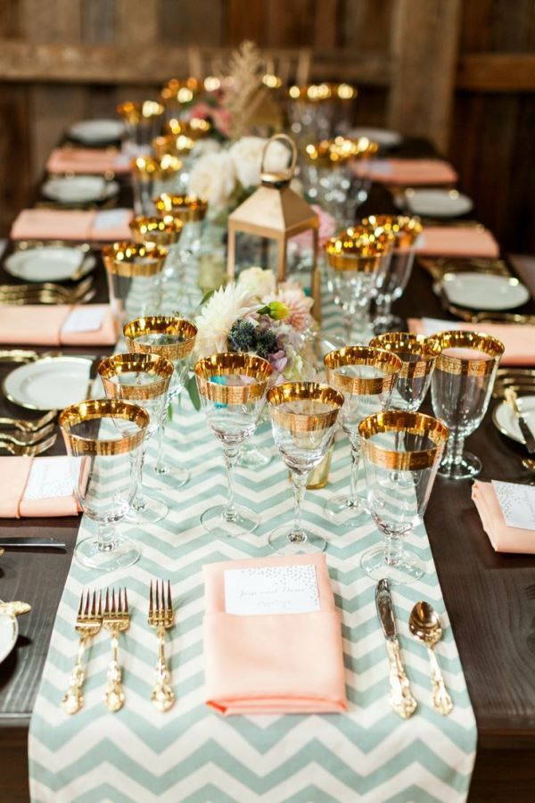 mint peach and gold tablescape wedding ideas