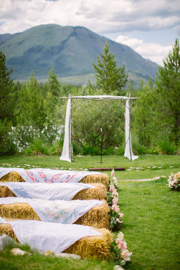 national park outdoor wedding with hay bale seating