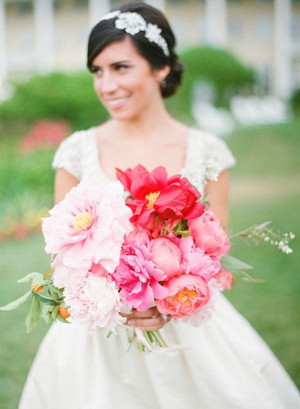 ombre blush pink red penoy wedding bouquet