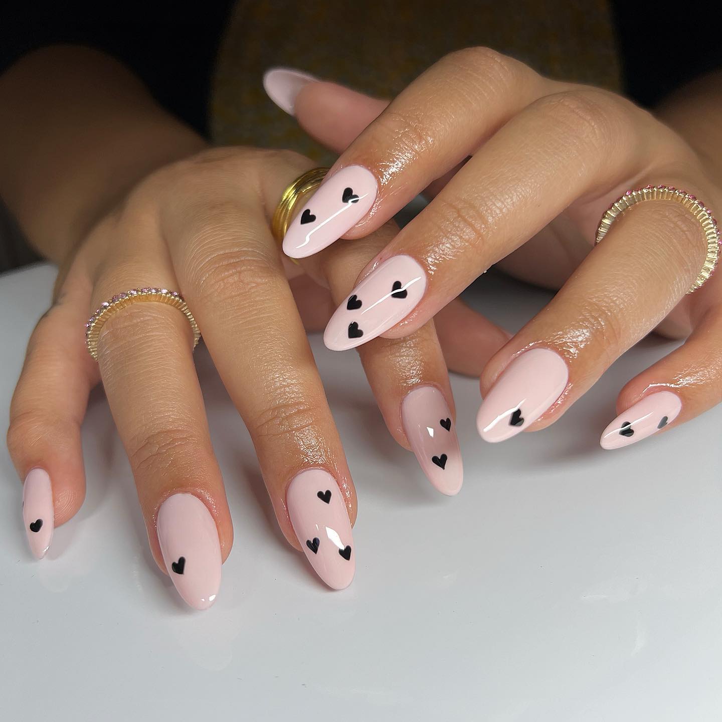 pink and black heart polka dot wedding guest nail