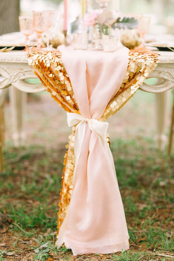 pink and gold runner with oversized sequins