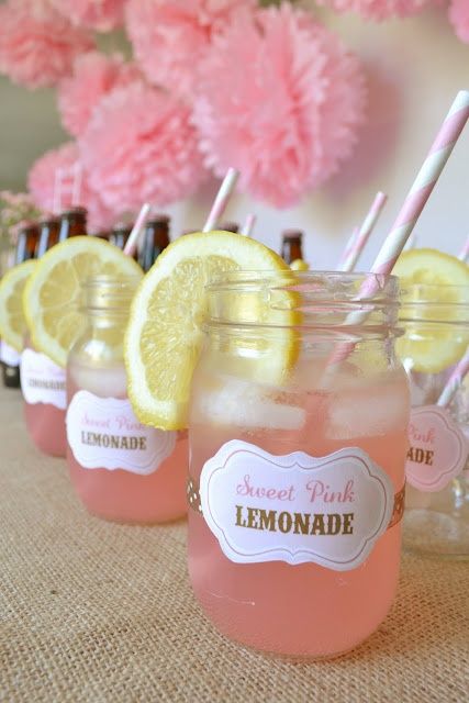 pink lemonade in mason jars for a summer wedding