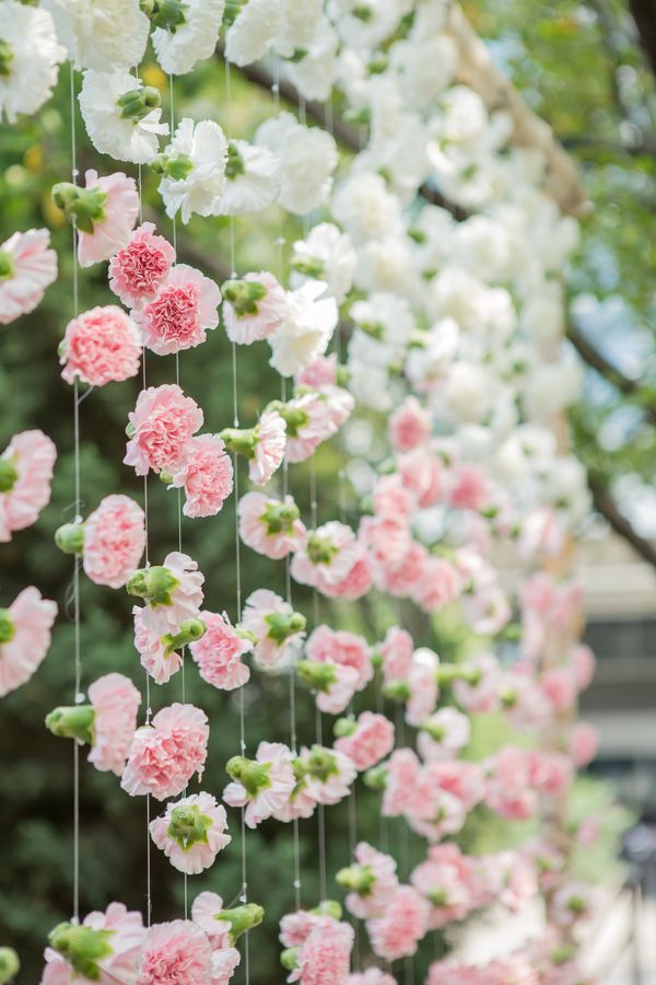 pink ombre flower wedding ceremony decor