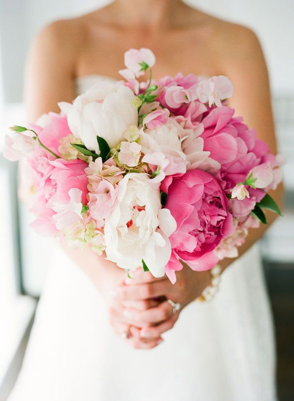 pink ombre peonies and hydrangea wedding bouquet