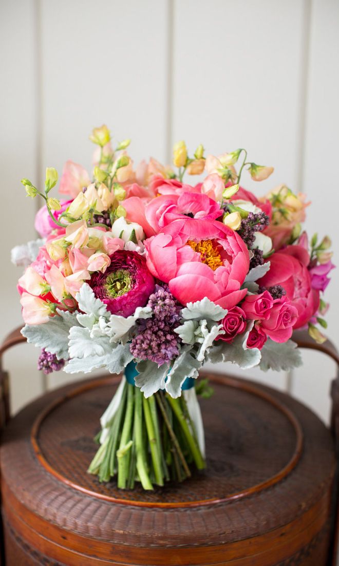 pink peonies lilac wedding bouquet