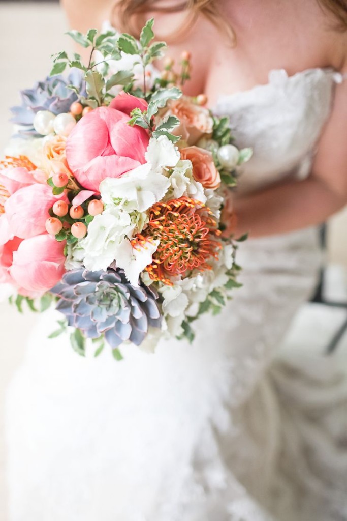 pink peony and succulent boho wedding bouquet
