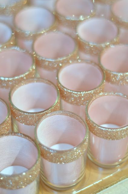 pink wedding ideas-pink glitter votive holders