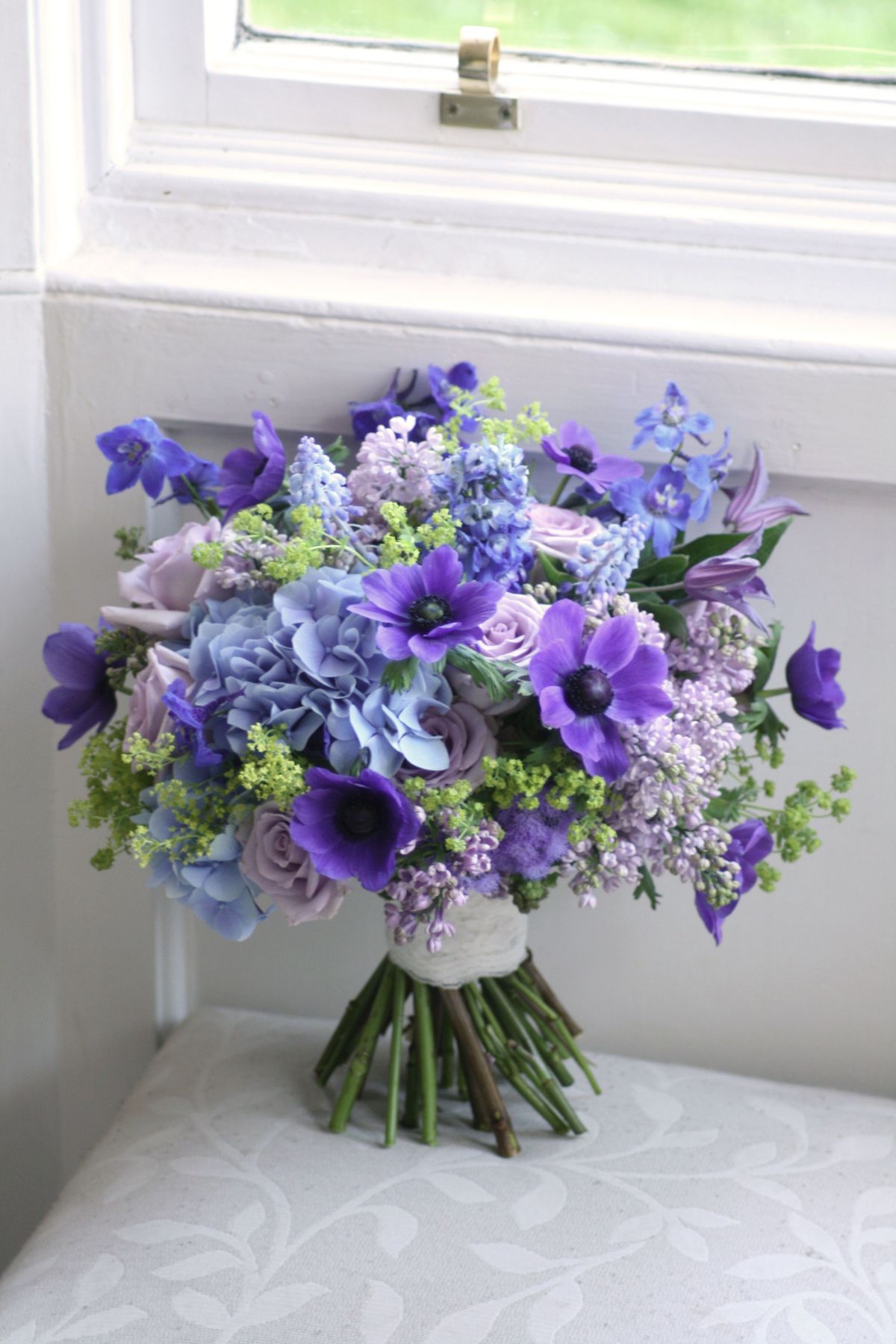 purple hydrangea wedding bouquet