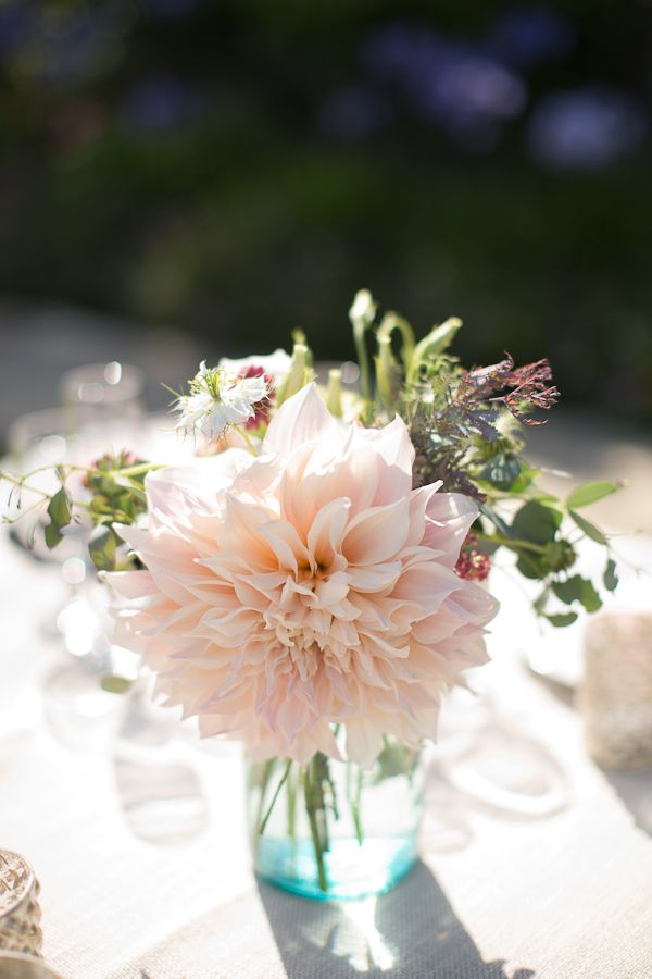 rustic blush dahlias wedding centerpiece