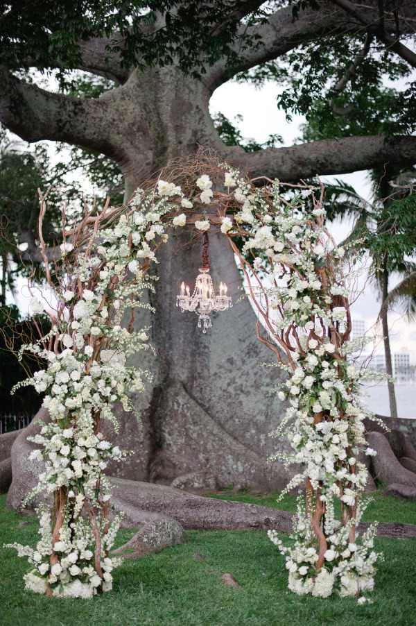 rustic dry wood branches and white flowers wedding arch