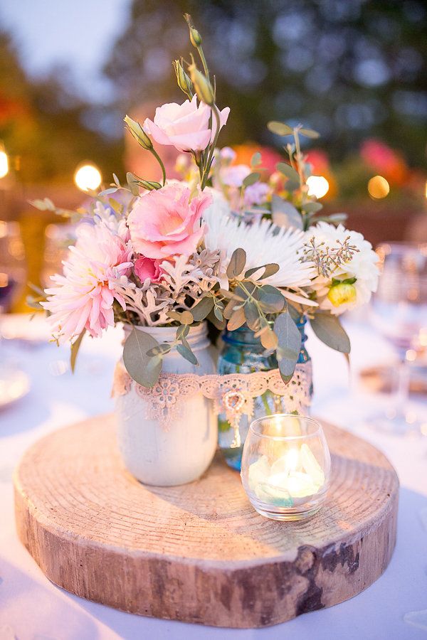 rustic pink wedding centerpiece-shabby chic wedding idea