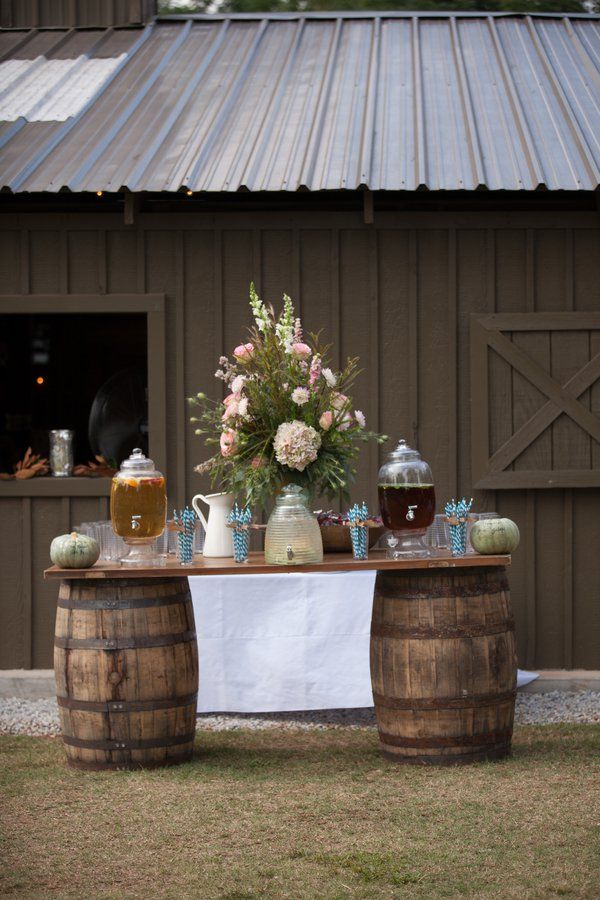 35+ Creative Rustic Wedding Ideas to Use Wine Barrels 8 rustic wedding ideas-Southern Wedding Barn Reception Drinks