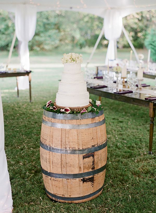 rustic wedding ideas wine barrel in place of a cake table