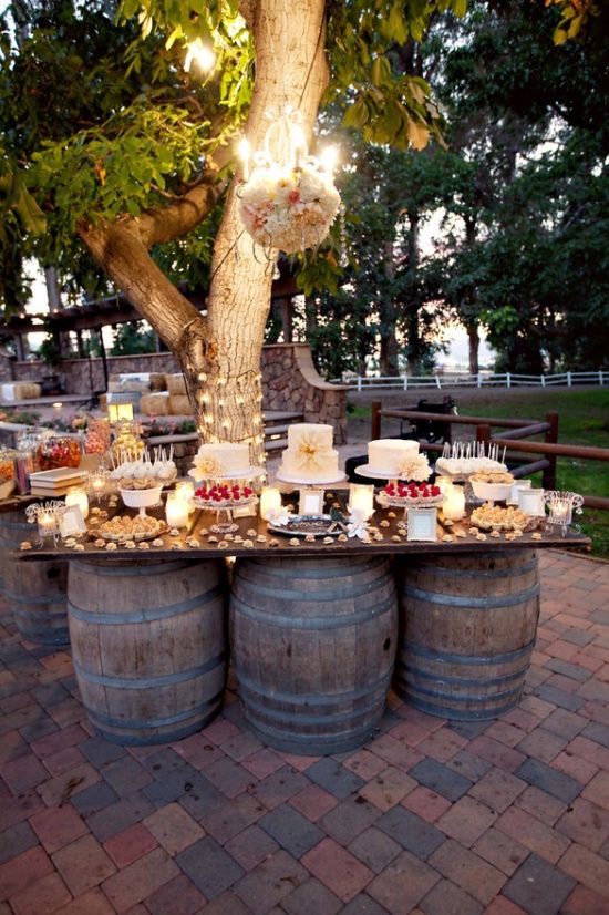 rustic wedding table setting ideas wine barrels