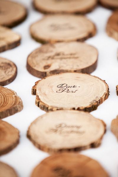 rustic wood rounds wedding escort place cards