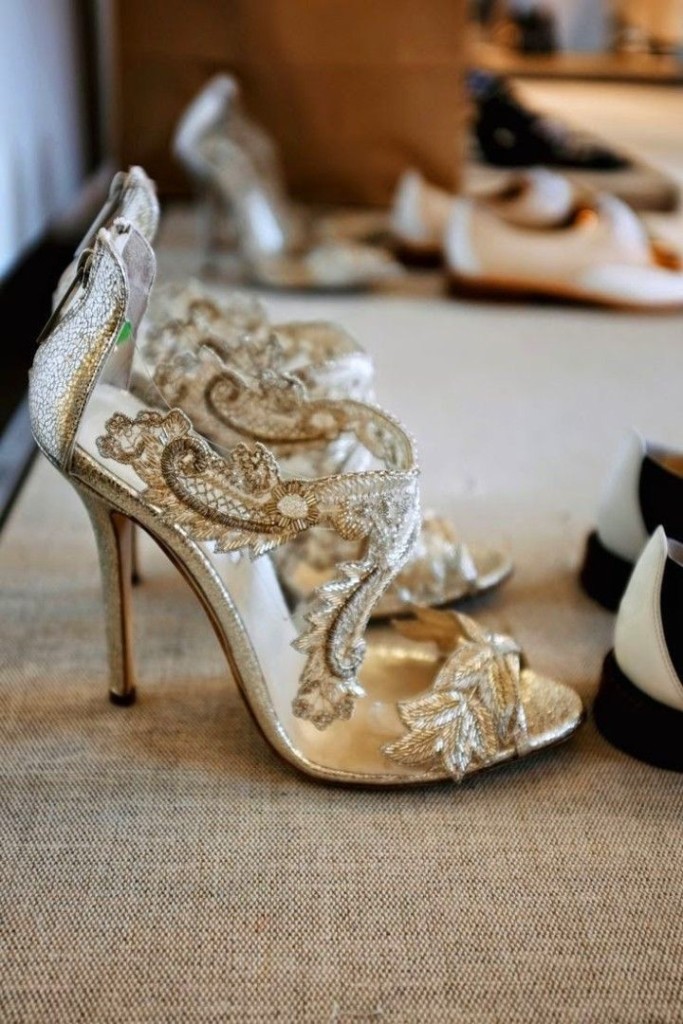 sequin and lace silver wedding shoes