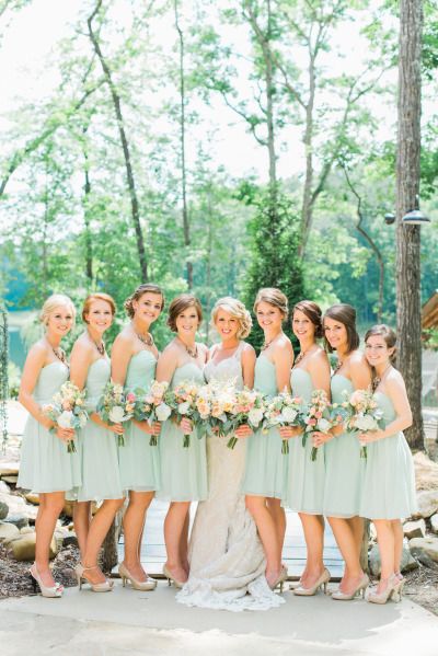 short strapless mint bridesmaid dresses