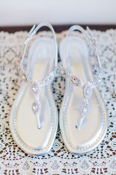 silver jeweled sandals for beach wedding