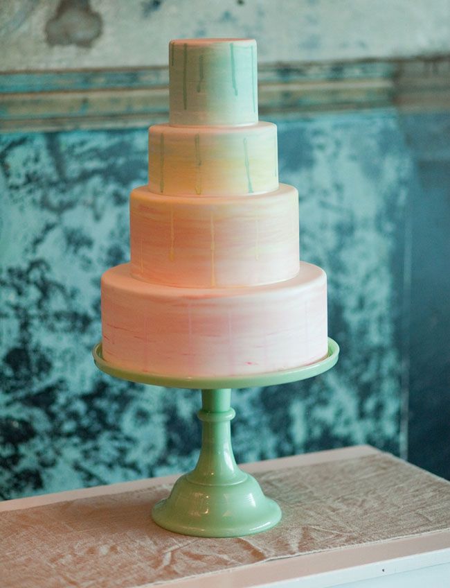 simple pastel watercolor wedding cake