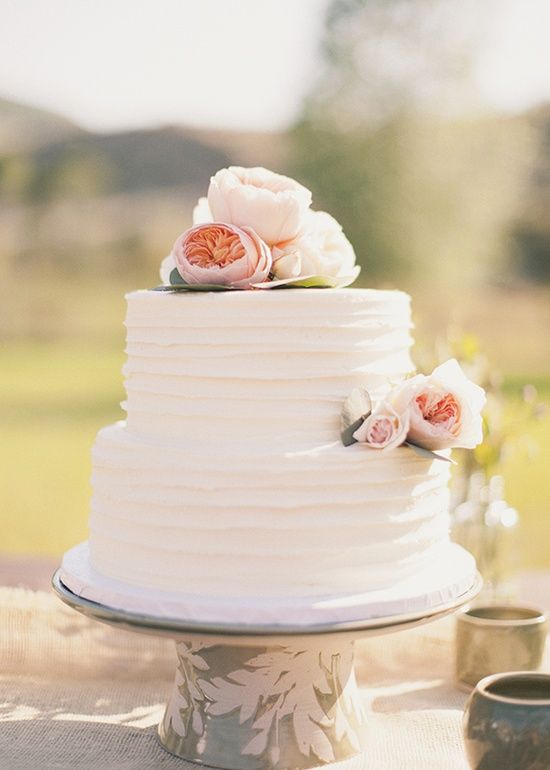 simple two tier white wedding cakes