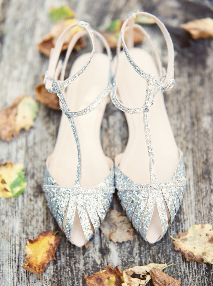 sparkly sequin silver wedding shoes for bride