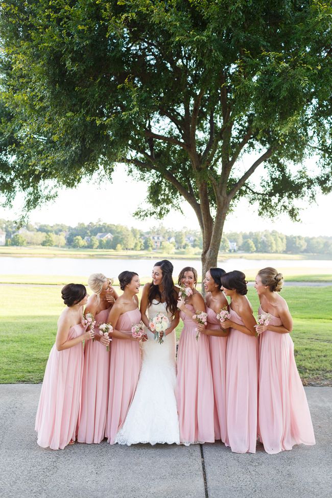 strapless pink bridesmaid dresses