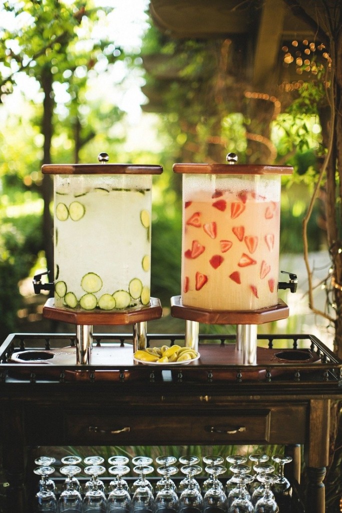 strawberry lemonade and cucumber-infused water