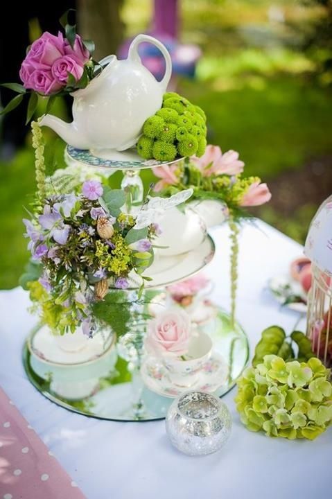 topsy turvy tea pot centerpiece