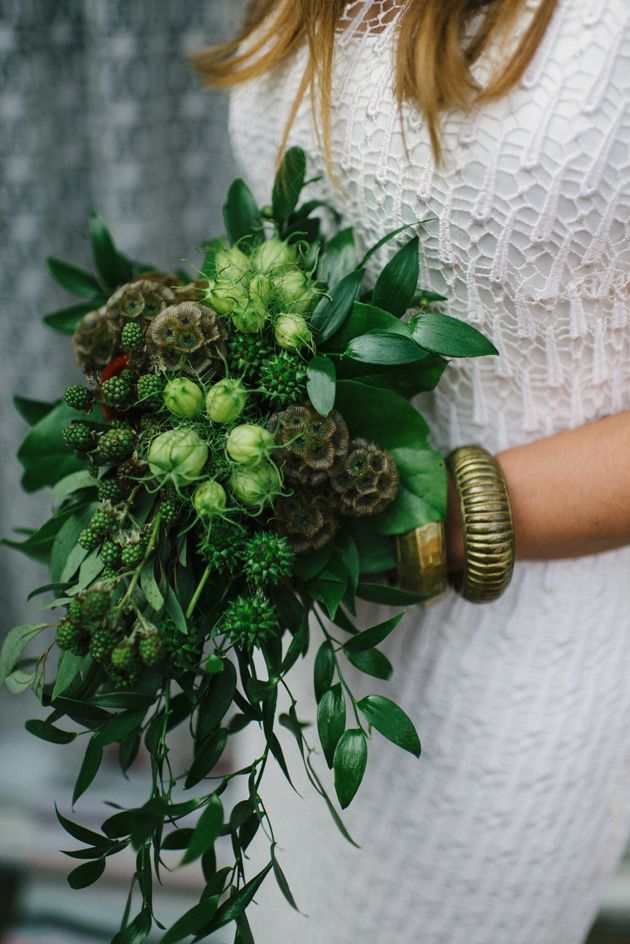 unusual spiky green wedding bouquet