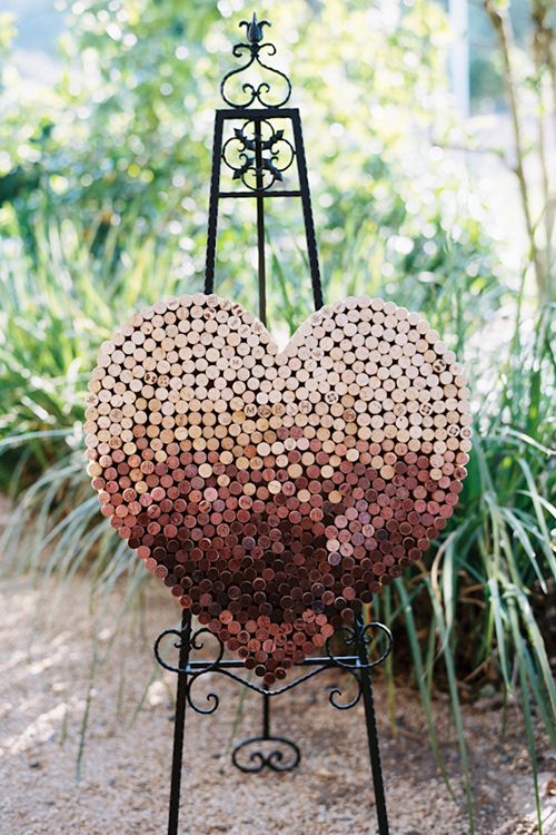 vineyard ceremony ideas- wine cork heart wedding centerpiece